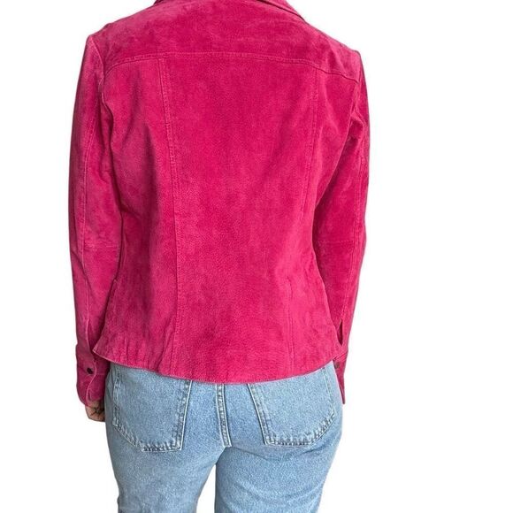 Christopher & Banks Pink Leather Jacket Size Medium Snap Closure Collared Trendy - Picture 4 of 10